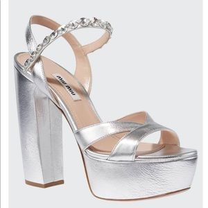 Metallic Crystal-Strap Platform Sandals
